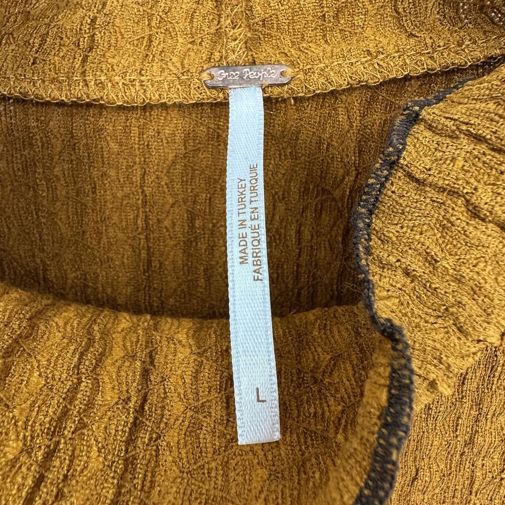Free People Sweater Womens Large Brown Textured Puff Sleeve High Neck Boho Top - Picture 7 of 14